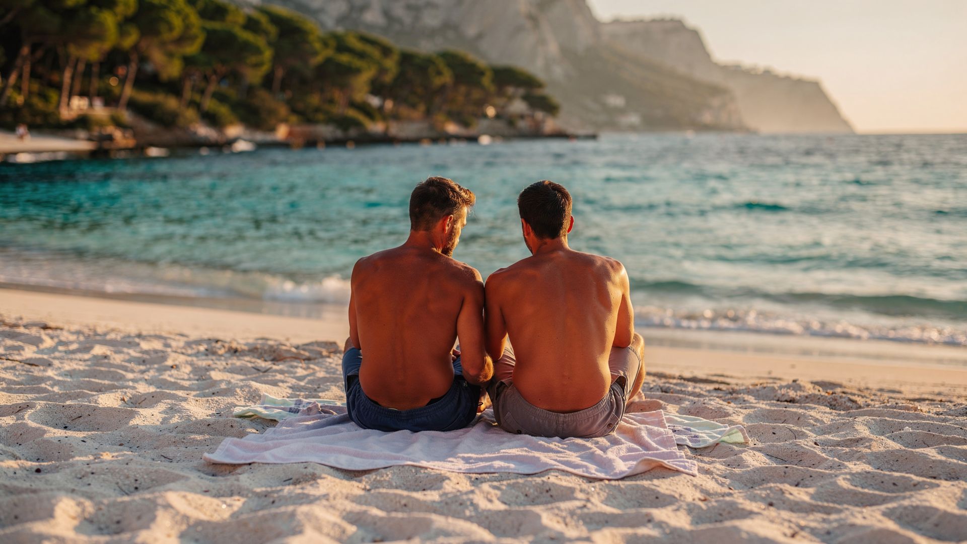 Spiagge nudiste gay in Italia: uomini sulla spiaggia al tramonto